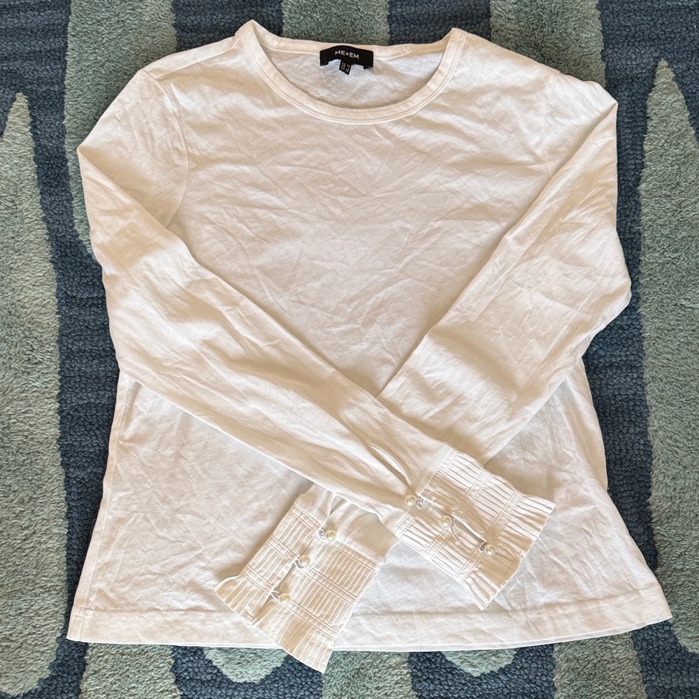 Me+Em White Long Sleeve Top with Pearl Buttoned Cuffs
